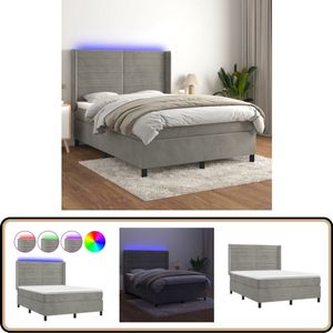 vidaXL Boxspring - Fluweel Lichtgrijs - 140x190 cm Boxspring - Slaapcomfort - Velvet Bed - Led Lampjes - Hoofdbord