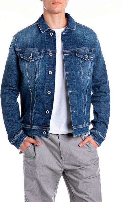 Replay - Denim Jas met Knoopsluiting - Donkerblauw - Heren