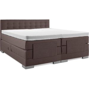 Soft bedden Elektrische Boxspring - 120x220 - Incl. Geknoopt hoofdbord - Notenbruin met plint