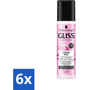 Gliss - Anti-Klit Spray Liquid Silk Gloss voor Glanzend en Klitvrij Haar - 200 ml - Voordeelverpakking - 6 stuks