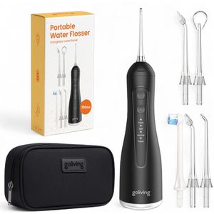 Goliving Waterflosser - 5 Opzetstukken - 4 Standen - Incl. Reistasje - Monddouche 300 ml - Elektrisch Flosapparaat - Draadloos & USB Oplaadbaar - Zwart