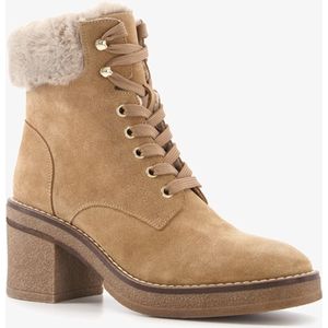 Hush Puppies suède dames veterboots met hak - Beige - Echt leer - Maat 38