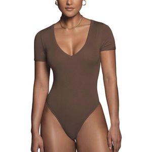 Dames Korte Mouwen V-Hals Bodysuit - Sexy Strakke T-Shirt Jumpsuit voor Elegante Casual Kleding