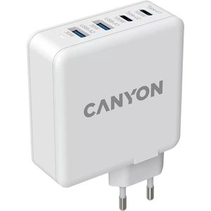 Canyon H-100 GaN PD Oplader - 4 in 1 Voedingsadapter - 100W Uitgang - 4 USB/USB-C Poorten - Wit