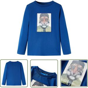 vidaXL Jongensshirts - Kinderkleding - Kindershirt met lange mouwen 128 donkerblauw - Langmouwshirts - Blauwe Shirts - Kattoenshirts