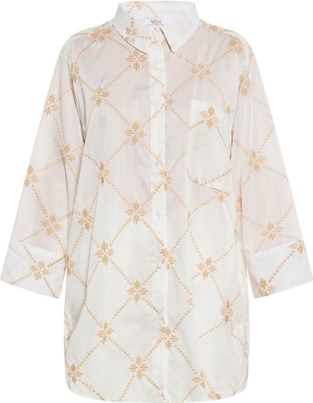 usha - FESTIVAL - Blouse - Beige/Wit - Lange Mouw - Losse Pasvorm