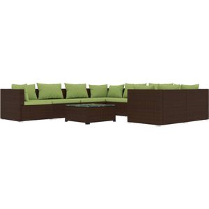 vidaXL - 9-delige - Loungeset - met - kussens - poly - rattan - bruin