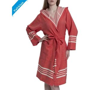 Lalay - Hamam Badjas Sun - red - M - dames badjas - sauna badjas - korte badjas - badjas met capuchon - dunne badjas