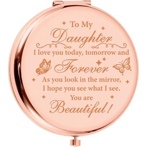 Rose Gold Pocket Mirror - Compact Mirror for Purses - Personalized Stainless Steel Engraved Mirror - Small Makeup Mirror for Family Members