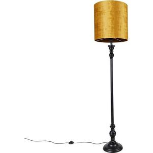 QAZQA classico - Klassieke Vloerlamp | Staande Lamp met kap - 1 lichts - H 172 cm - Zwart Goud - Woonkamer | Slaapkamer