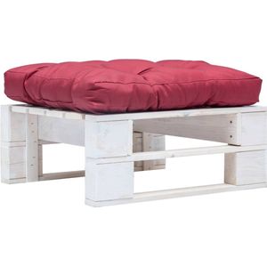 The Living Store Hocker Pallet - Tuinvoetenbank - 60x60x35 cm - Duurzaam grenenhout - Rood kussen