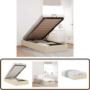 vidaXL Bedframe 90x200 cm - Crème, met Opbergruimte Bed Frame - Boxspring - Tweepersoonsbed - Creme Kleur - Opbergruimte