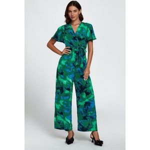 Jumpsuit met abstracte print en wikkeltop in groen
