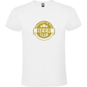 Wit  T shirt met  "" Member of the Beer club ""print Goud size XS