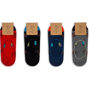 RAFRAY Socks Funky - Unisex Onzichtbare Sneaker Sokken - Liner Invisible Sokken - No Show Socks Premium Katoen - 4 paar - Maat 40-44