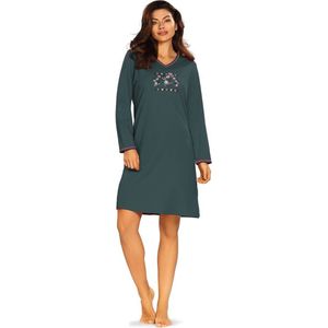 Comtessa Interlock Nachthemd 'Skandinavian Floreal' - Dames Nachtmode - Lange Mouw - Steel - Maat 38