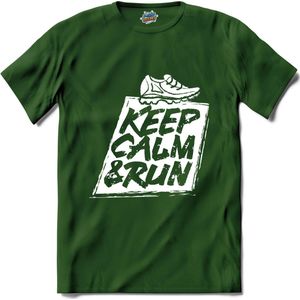 Keep Calm & Run | Hardlopen - Rennen - Sporten - T-Shirt - Unisex - Bottle Groen - Maat S