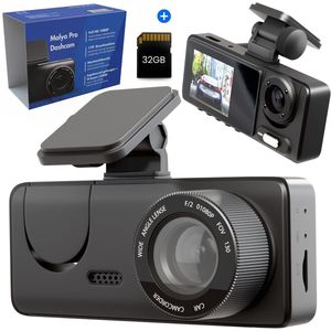 Malya Pro 3-kanaals auto dashcam – Full HD – wifi – nachtzicht – voor-, binnen- en achtercamera – parkeerstand – 32GB SD-kaart