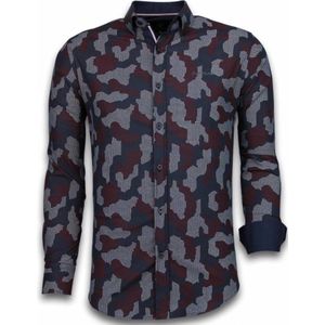 Italiaanse Overhemden - Slim Fit Overhemd - Blouse Dotted Camouflage Pattern - Zwart