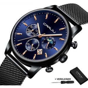 CRRJU - Horloge Heren - Cadeau voor Man - 42 mm - Zwart Blauw