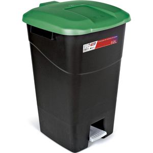 Afvalcontainer 60 liter met pedaal, zwarte bodem en groen deksel