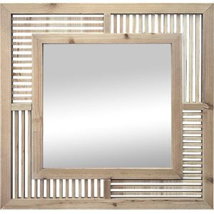 LW Collection wandspiegel bruin vierkant 60x60 cm hout - grote spiegel muur - industrieel - woonkamer gang - badkamerspiegel