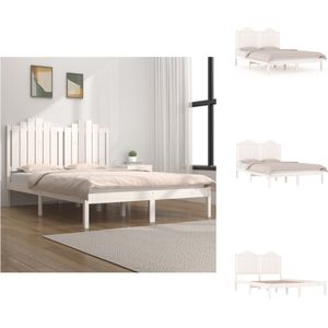 vidaXL Houten Bedframe - Grenenhout - 205.5 x 125.5 x 110 cm - Matras 120 x 200 cm - Wit - Bed