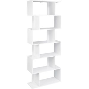 Manzibo Wandkast - 6 Lagen - Moderne Boekenkast - 6 Planken Kast - Abstracte Kast - Woonkamer - Wit