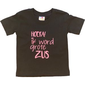 Shirt Aankondiging zwangerschap Ik word grote zus | korte mouw | Zwart/roze | maat 110/116 zwangerschap aankondiging bekendmaking Baby big sis sister