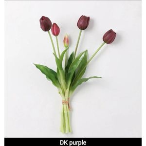 Real Touch Tulips - Dark Purple - Real Touch Tulpen - Donker Paars - Tulpen - Kunstbloemen - Kunst Tulpen - Kunst Boeket - Tulp - 40 CM - Zijden Bloemen - Latex Bloem - Bruiloft - Voorjaar - Lente