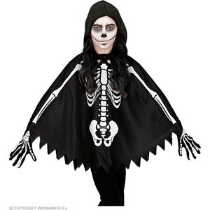 Widmann - Spook & Skelet Kostuum - Scotty Skelettie Poncho Kind - Zwart - One Size - Halloween - Verkleedkleding