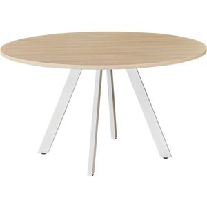 Ronde vergadertafel 120cm Victory kleur frame Wit (RAL9010) kleur blad Licht Eiken