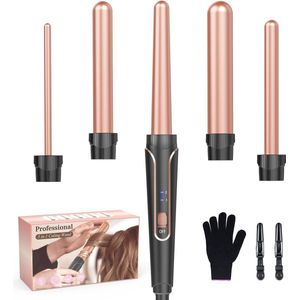 Krultang, grote en kleine krullenset, 5-in-1 met verschillende opzetstukken, antistatische keramische toermalijncoating, golvend ijzer voor strandgolven