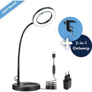 Loeplamp met LED verlichting - 2-in-1 Premium Editie - Loeplampen met Standaard en Tafelklem - Bureaulamp met vergrootglas - 5X vergroting
