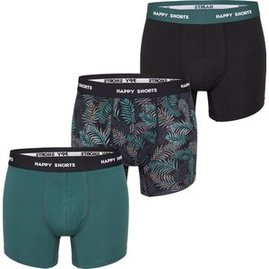 Happy Shorts Heren Boxershorts Trunks Bladeren Groen/Zwart 3-Pack - Maat L