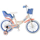 Disney Stitch Kinderfiets - Meisjes - 16 inch - Creme Koraal Blauw - Twee handremmen