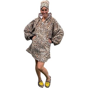 Fleece deken met mouwen en capuchon – Oversized hoodie – Fleece deken – Fleece TV deken – Plaid met mouwen – hoodie deken met mouwen - Warm & zacht – hoodie blanket - Fleece poncho - Knuffelen - panterprint - Badrock