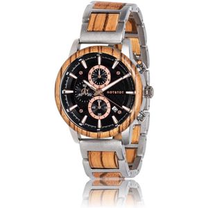 HOT&TOT | Emperor - Houten horloge voor heren - Zebrano hout - Chronograaf - 44mm - Roségoud - Zilver