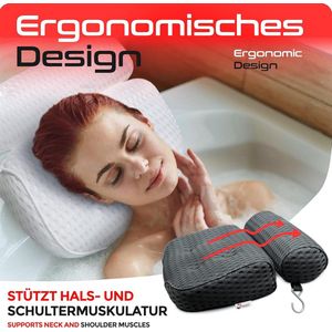 Badkussen hoofdkussen nekkussen air up body pillow | Comfortabele en zachte 4D Air Mesh Bad met 6 zuignappen | Geheel Waterdicht gemaakt voor het Hoofd de Schouders en Rug en nek | voor de badkamer