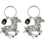 2x stuks metalen zebra sleutelhanger 5 cm - Dieren cadeau artikelen - Zebras