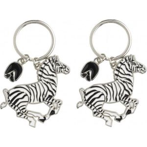 2x stuks metalen zebra sleutelhanger 5 cm - Dieren cadeau artikelen - Zebras