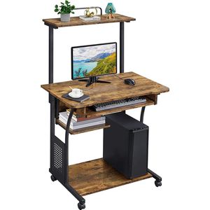 naqsh store  Bureau met wieltjes werktafel PC laptop tafel thuis kantoor met plank 80 x 50 x 132 cm vintage