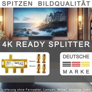 TronicXL 3-voudige coaxverdeler, antenneverdeler, SAT-verdeler, gouden coax-aansluiting, F-stekker met DC-doorvoer, tv-kabel-televisie, splitter geschikt voor Unitymedia Vodafone HD 3D 4K zachte coaxiaal