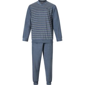 Gentlemen - warme heren badstof pyjama 114264 - V-hals - lichtblauw - maat L