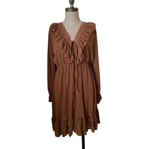 Dames jurk kort met roezel camel One size