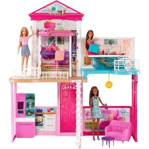 Barbie - Barbiehuis met drie poppen - 70 x 80 cm - Barbie huis