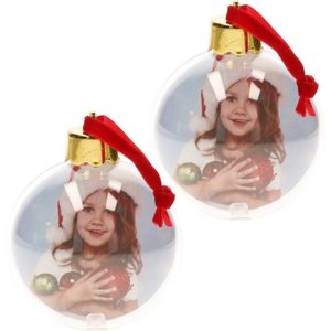 2x stuks DIY foto/fotolijst kunststof kerstballen transparant 8 cm - Kerstversiering/kerstboomversiering
