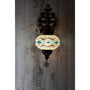 Handgemaakte Turkse wandlamp wit blauw Oosterse Mozaïek Marokkaanse lamp