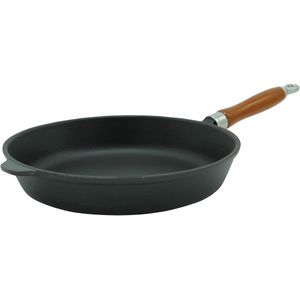 By Shayne ® Robuuste Zwarte Gietijzeren Kookpan met Kersenhouten Handvat 26 cm voor Inductie