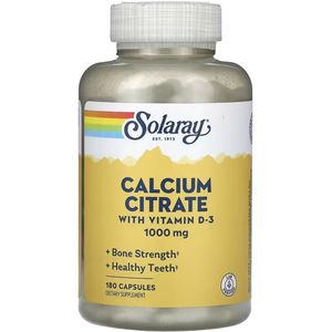 Solaray Calcium Citrate with Vitamin D3 1000mg - Bone Strength and Healthy Teeth Support - Gentle Digestion Formula - Lab Verified, 60-Day Guarantee - 30 Servings, 180 Capsules